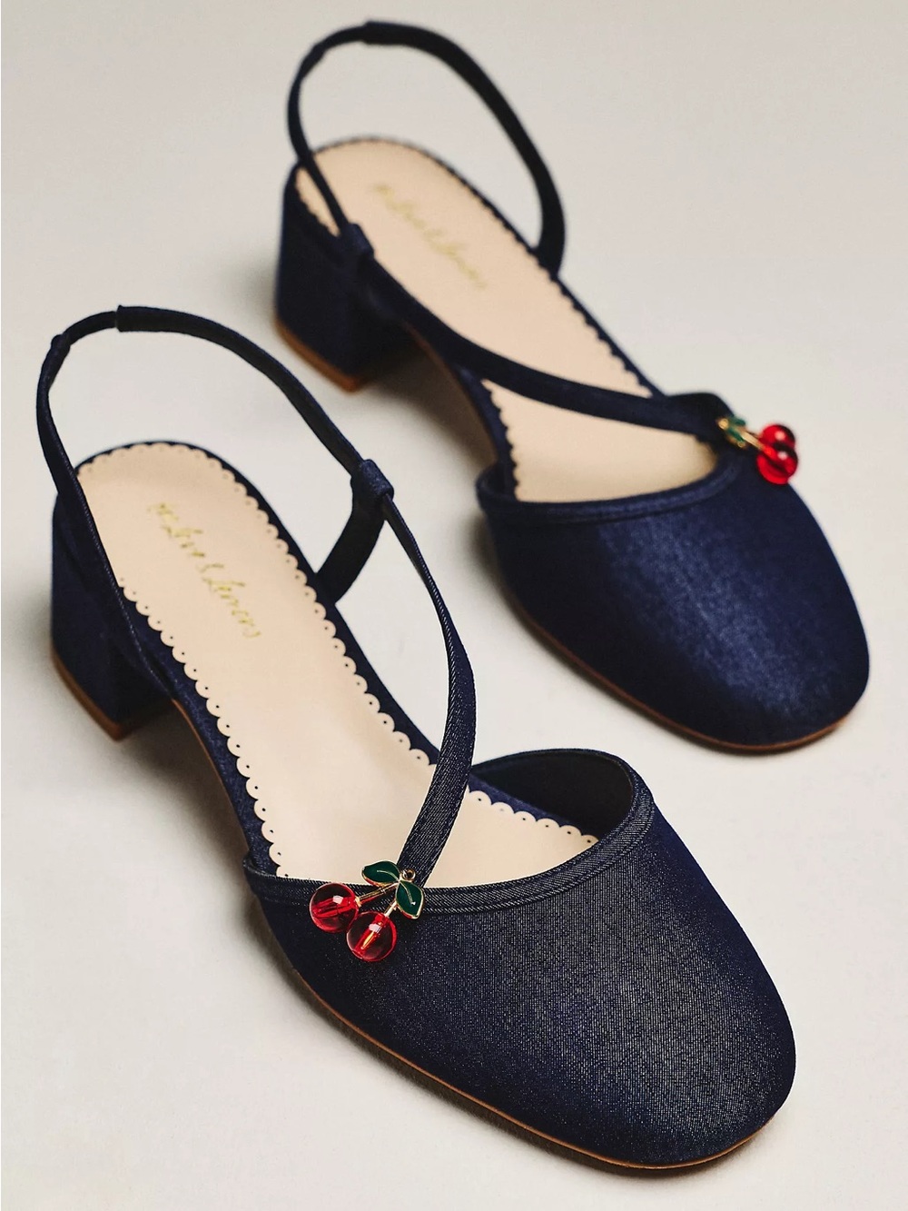 For Love & Lemons Navy Slingback Flats with Red Cherry Accent - Picture 2 of 10